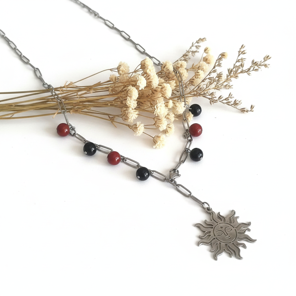Red Jasper and Tourmaline Stone Necklace