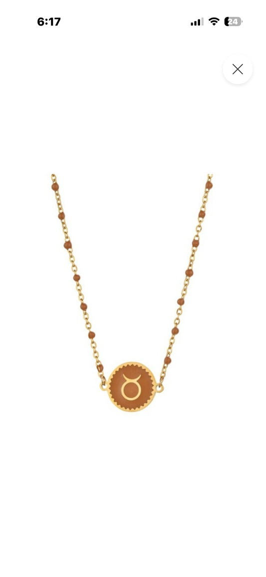 Taurus Stainless Steel Gold plated zodiac necklace