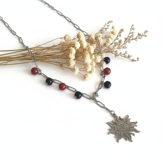 Red Jasper and Tourmaline Stone Necklace